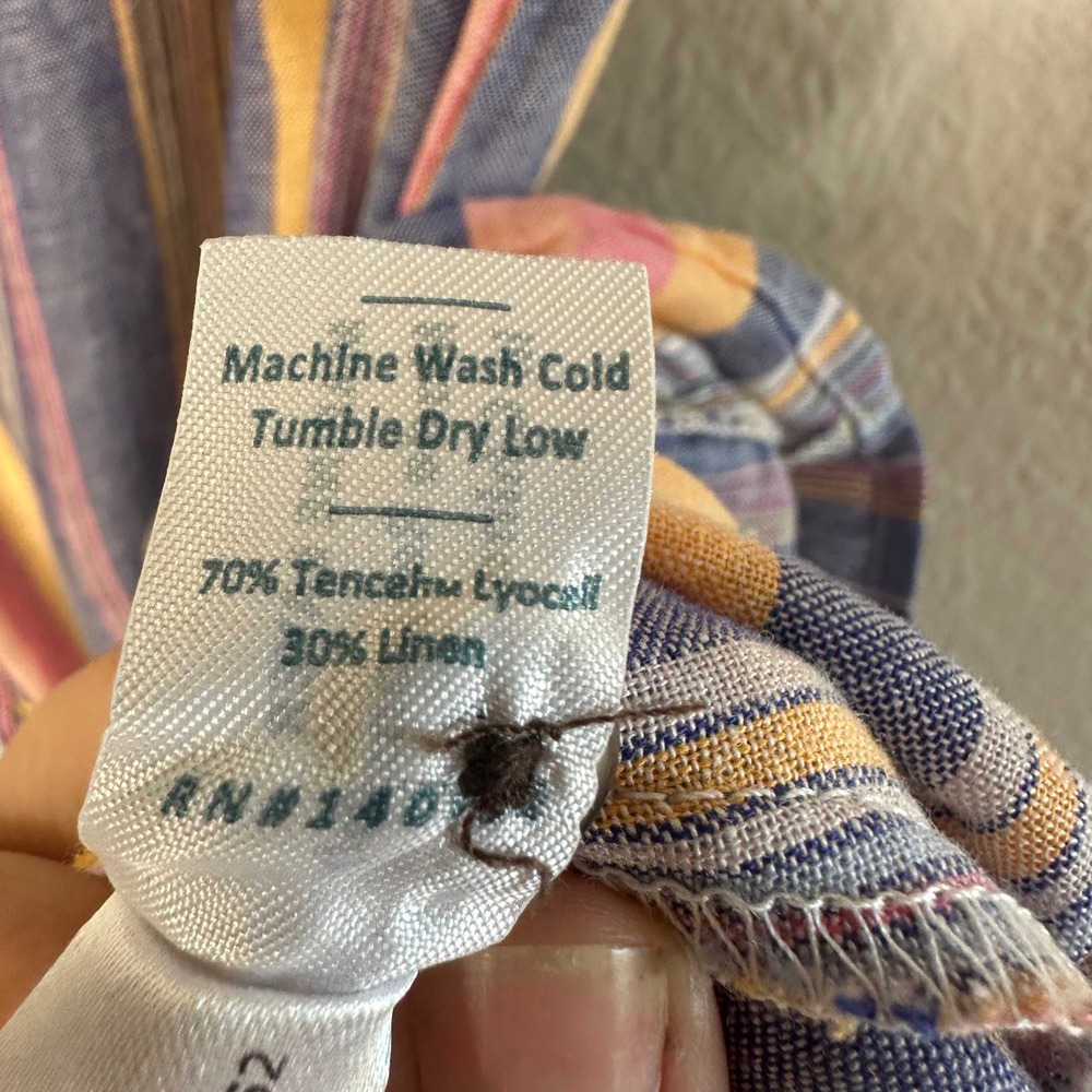 Marine Layer Linen Blend Laney Mini Dress in Blue Variegated Stripe Size Small - Picture 9 of 10
